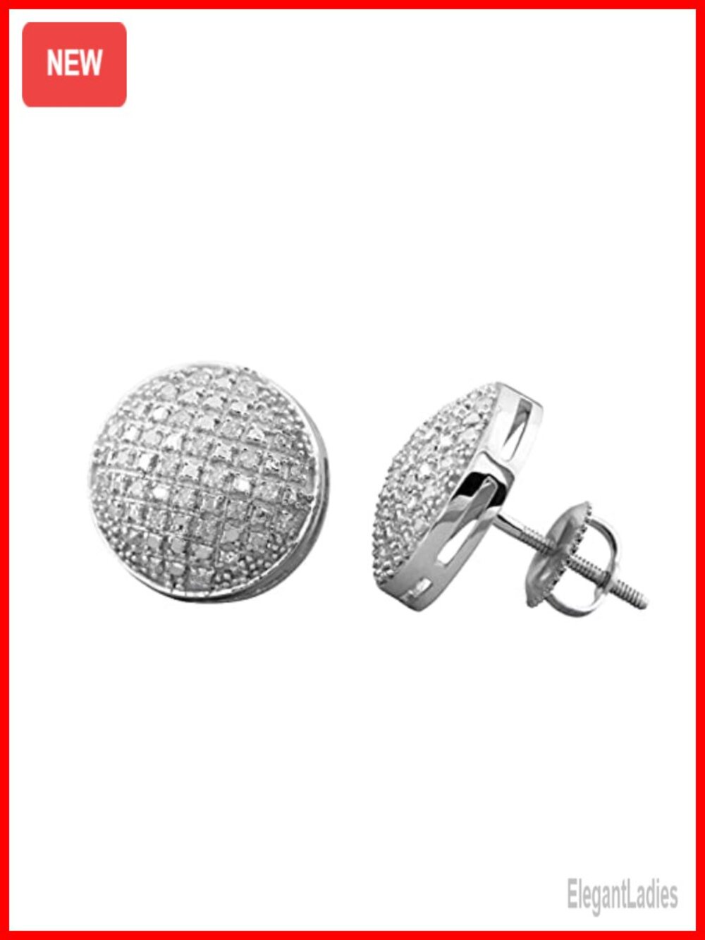 925 Sterling Silver Natural Diamond Stud Earrings 13mm Screw Back Unisex